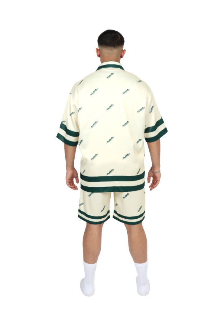 TAIINO SATIN SHIRT AND SHORT SET(CREAM & GREEN)