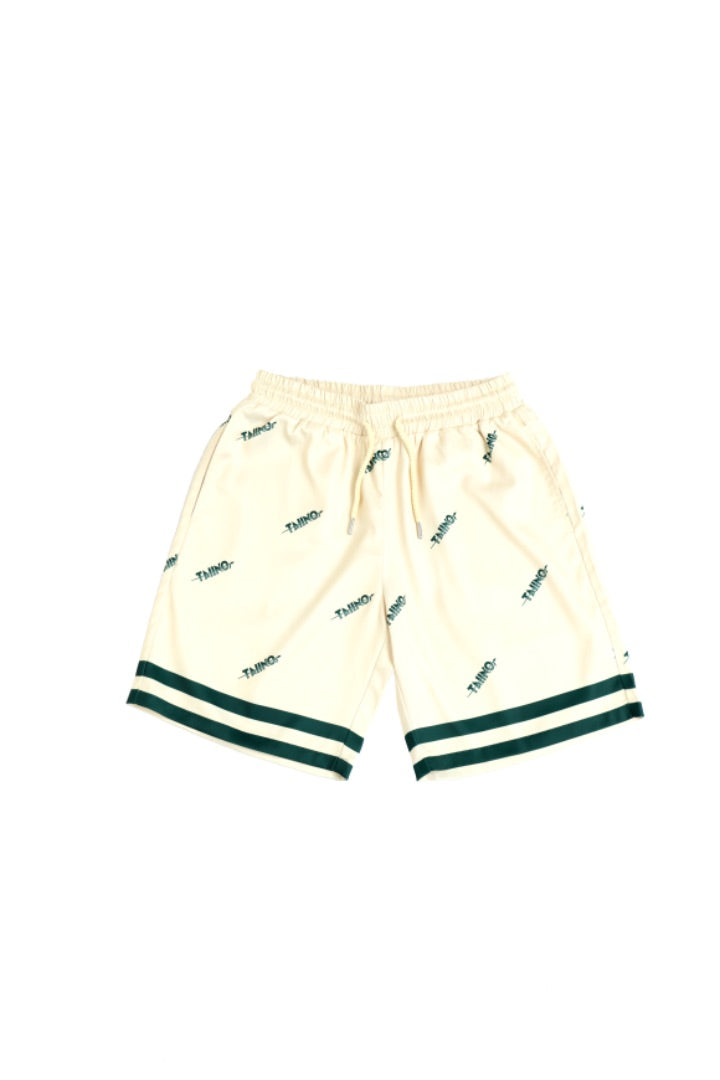 TAIINO SATIN SHIRT AND SHORT SET(CREAM & GREEN)