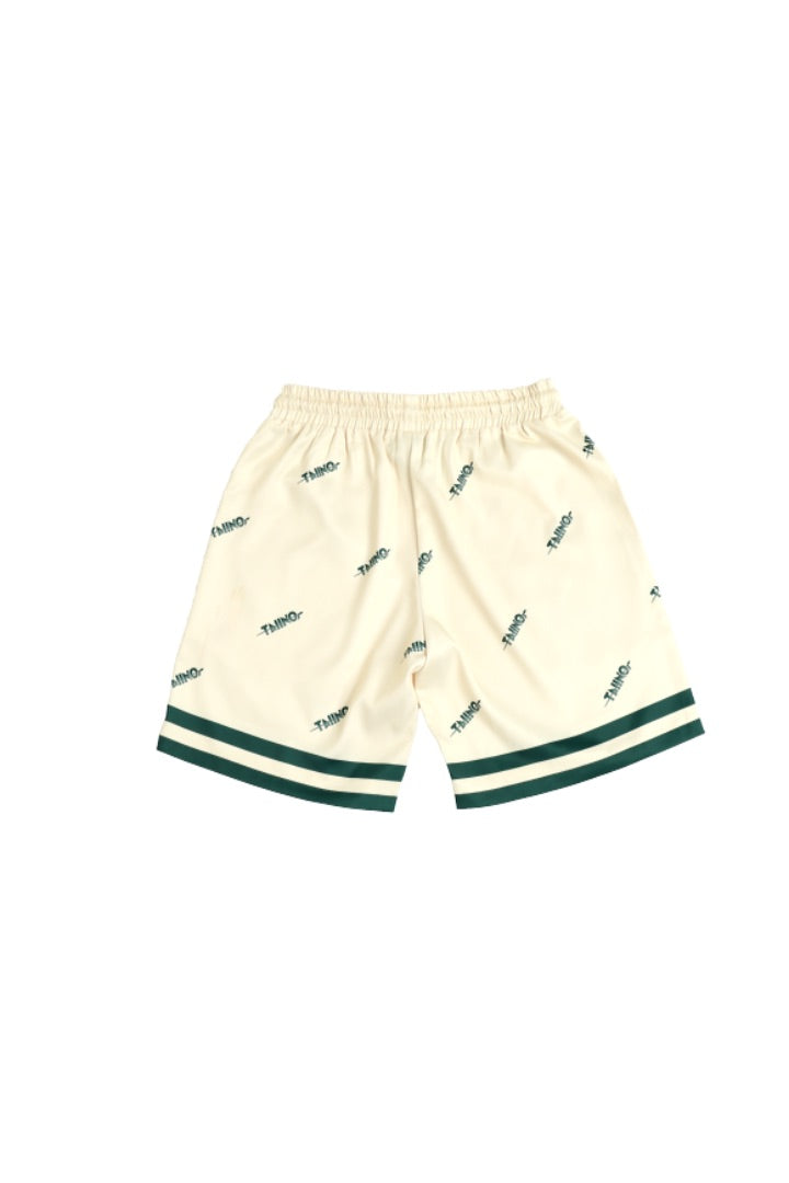 TAIINO SATIN SHIRT AND SHORT SET(CREAM & GREEN)