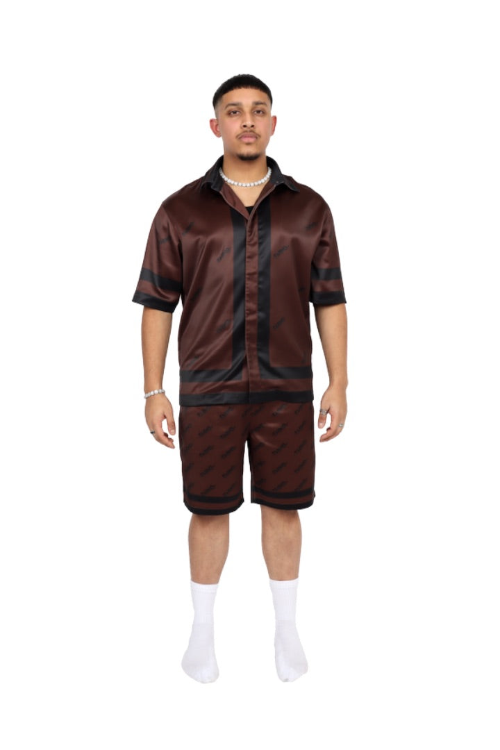 TAIINO SATIN SHIRT AND SHORT SET (BROWN & BLACK)