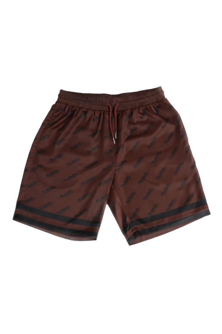 TAIINO SATIN SHIRT AND SHORT SET (BROWN & BLACK)